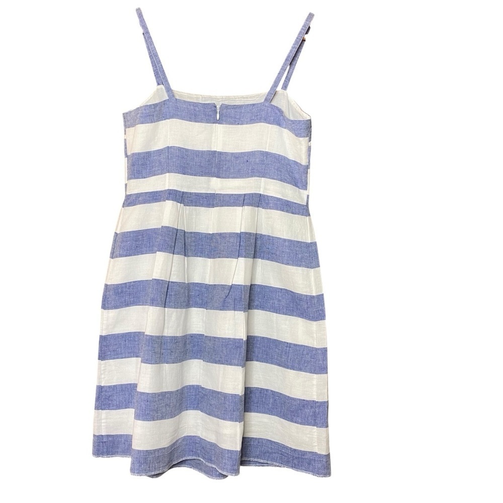 LOFT Linen/cotton Blue Striped fit flare A-line sun-Dress Size 4 - Picture 5 of 10